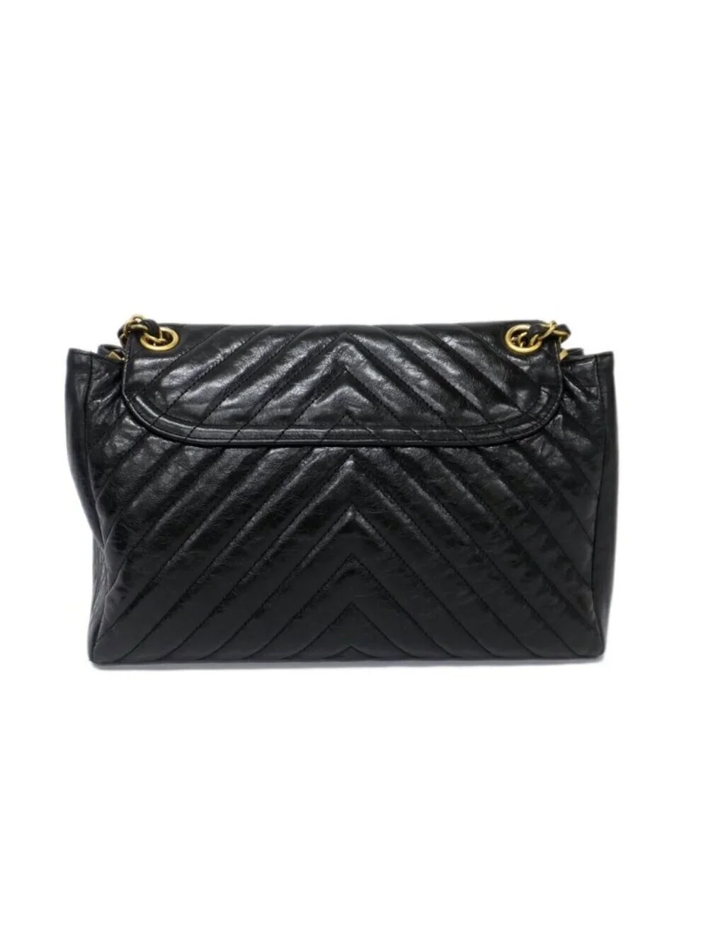 Chanel Chevron Classic Black Chain Shoulder Bag CC Logo Gold